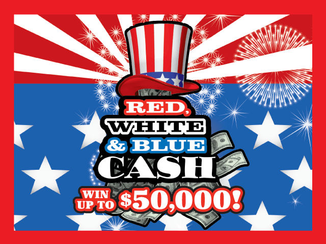 RED, WHITE & BLUE CASH scratch-off ticket